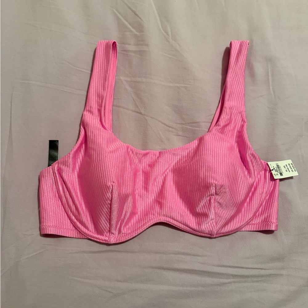 Pink Ribbed Women's Bikini Top